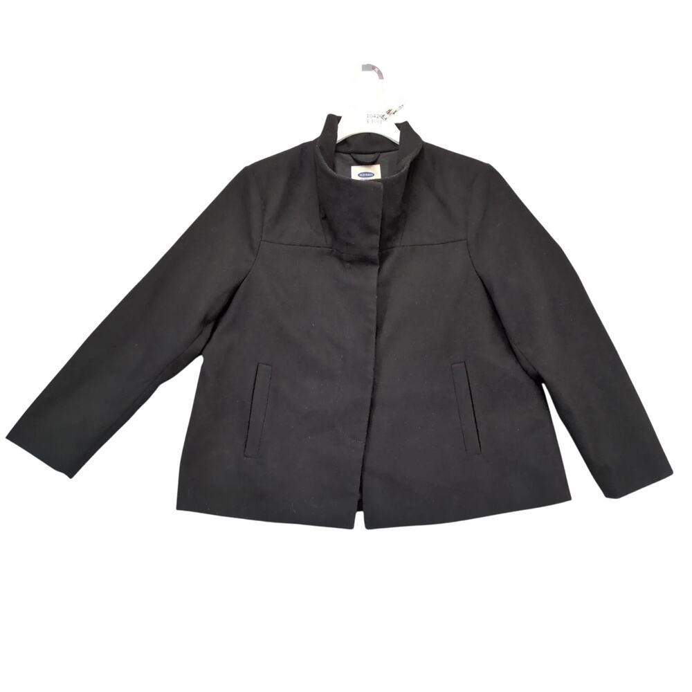 Old Navy Black Pea Coat Women's XL Concealed Buttons Flannel Boxy Retro Mod